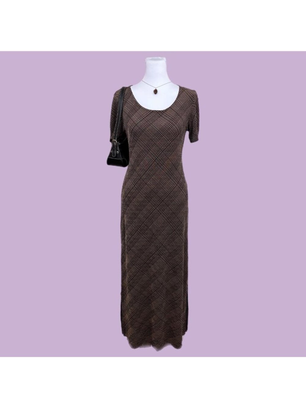 90s brown plaid whimsygoth slinky dress